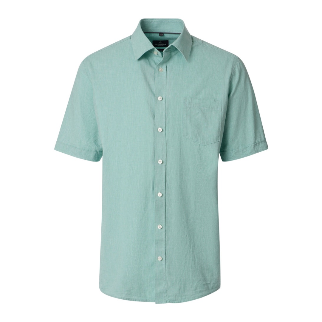 casamoda Leinenhemd Kent-Kragen 70% Baumwolle 30% Leinen Grün