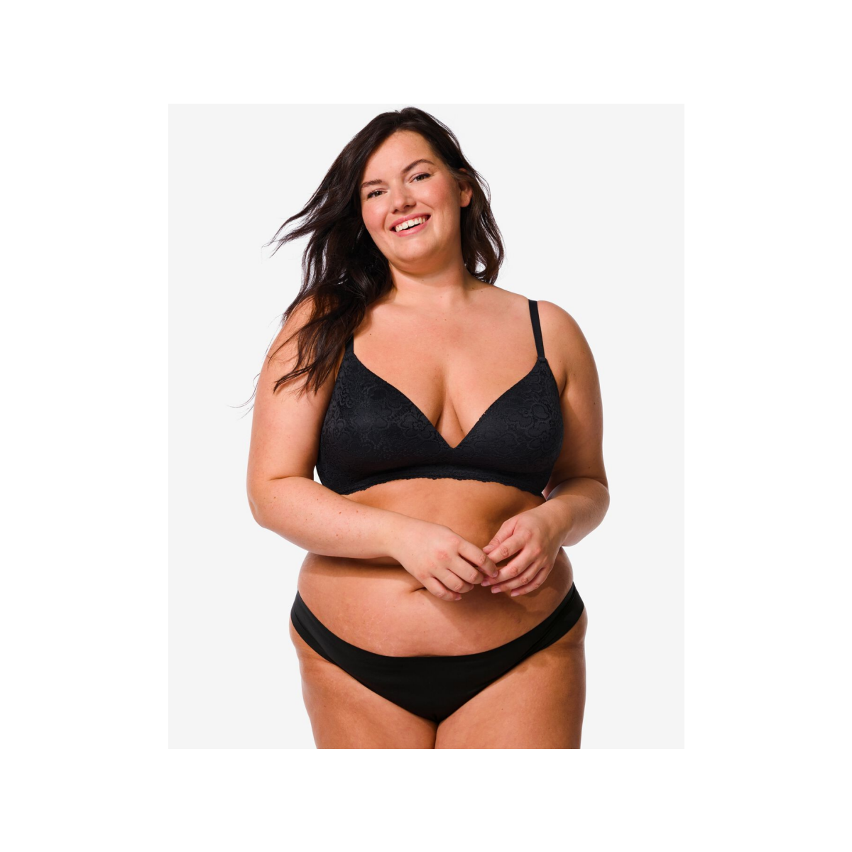 HEMA HEMA Damesstring Micro Lasercut Met Kant Zwart (zwart)