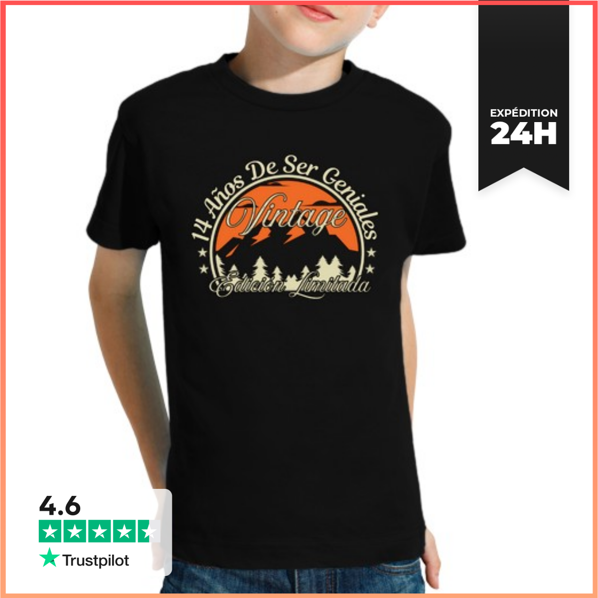 Tee Shirt Pour Enfant Manche Courte 14 Ans DêTre GéNial Vintage 2012 éDition LimitéE Cadeau Anniversaire-image