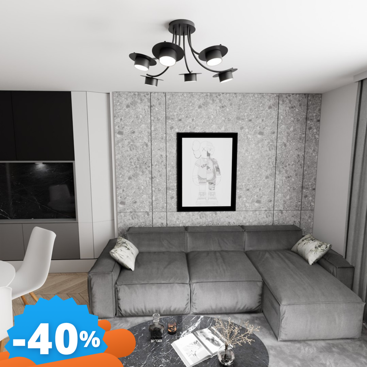 Emibig Lighting Nero Lampadario A Soffitto In Acciaio Enso 6 Da Interno 6Xgx53