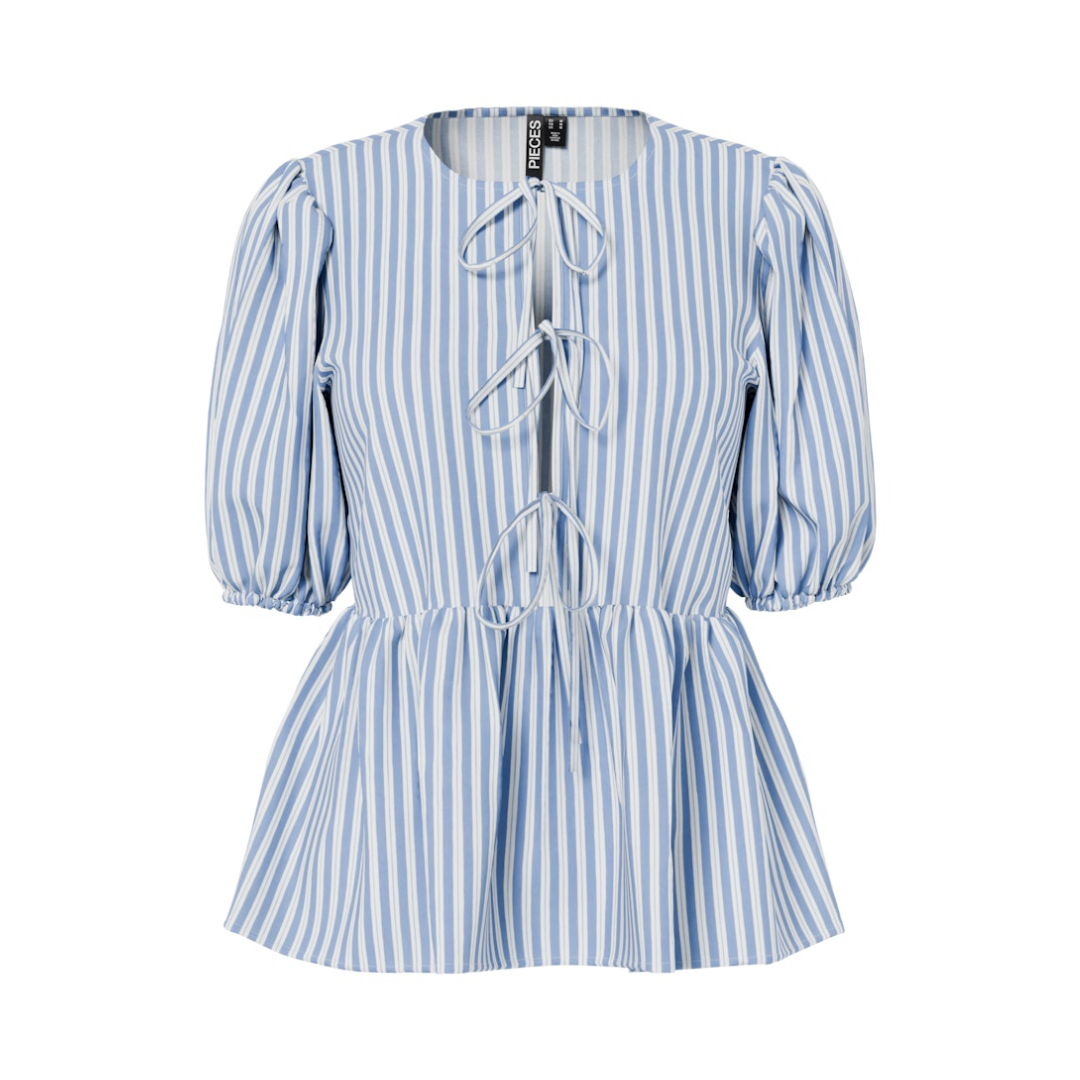 Pieces - Damen Kurzarmbluse - Blau - Größe: L - bei Tara-M