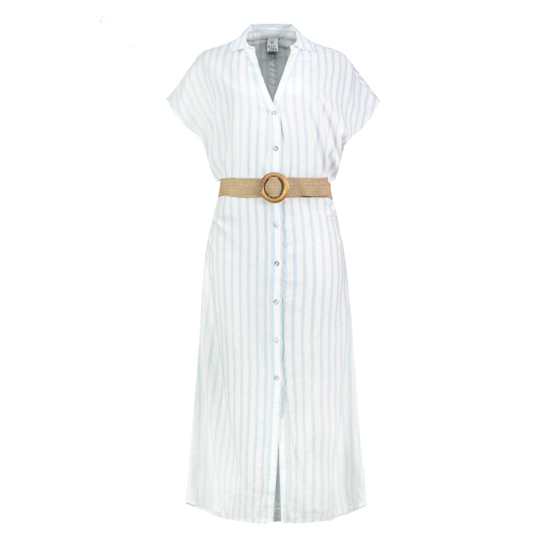 Eight 2 Nine Kleid Stripes Leinen Viskose White Skyway Blue