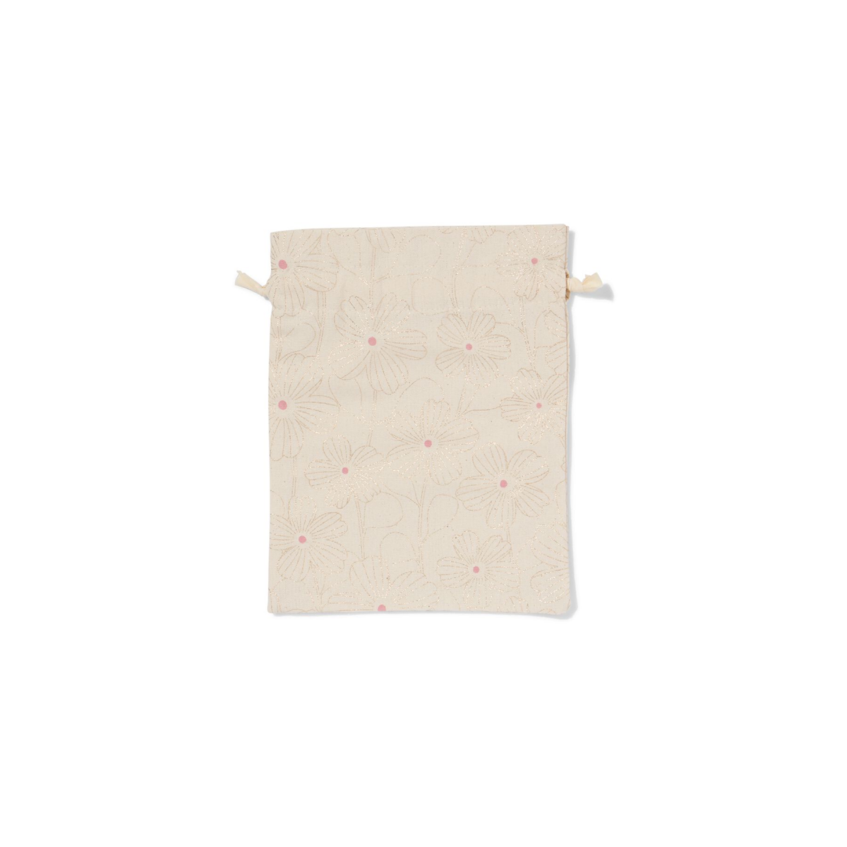 HEMA Cadeauzakje M 20.5x27.5cm stof bloemen (goud)