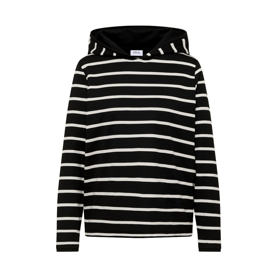 cecil Kapuzenshirt Streifen Viskose Schwarz