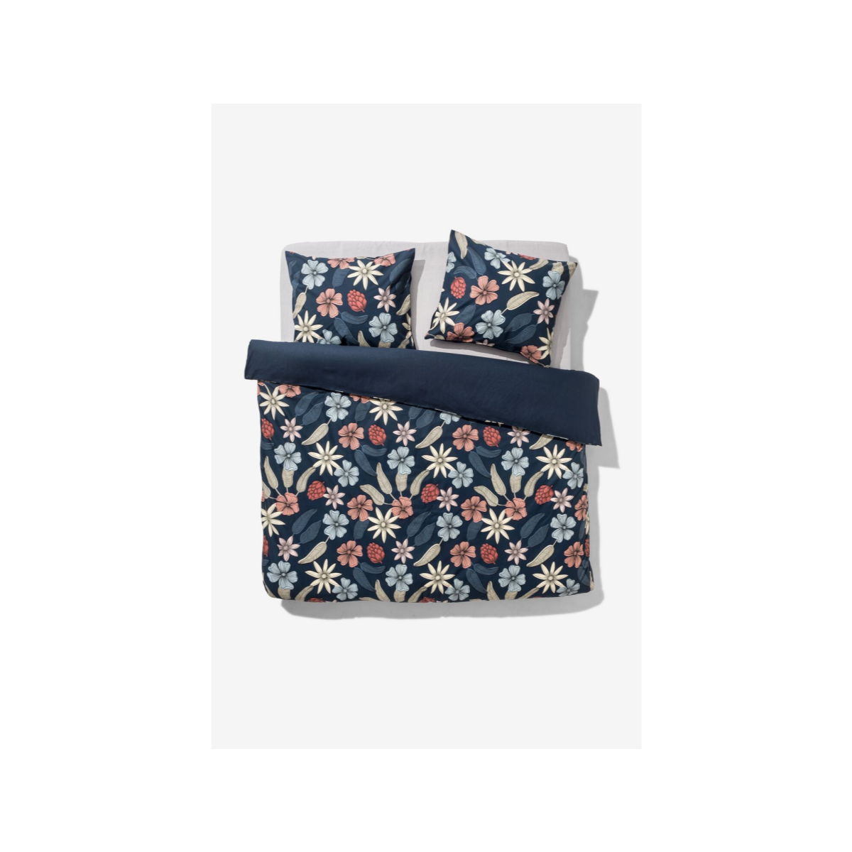 HEMA Dekbedovertrek 200x200/220cm zacht katoen bloemen blauw (blauw)