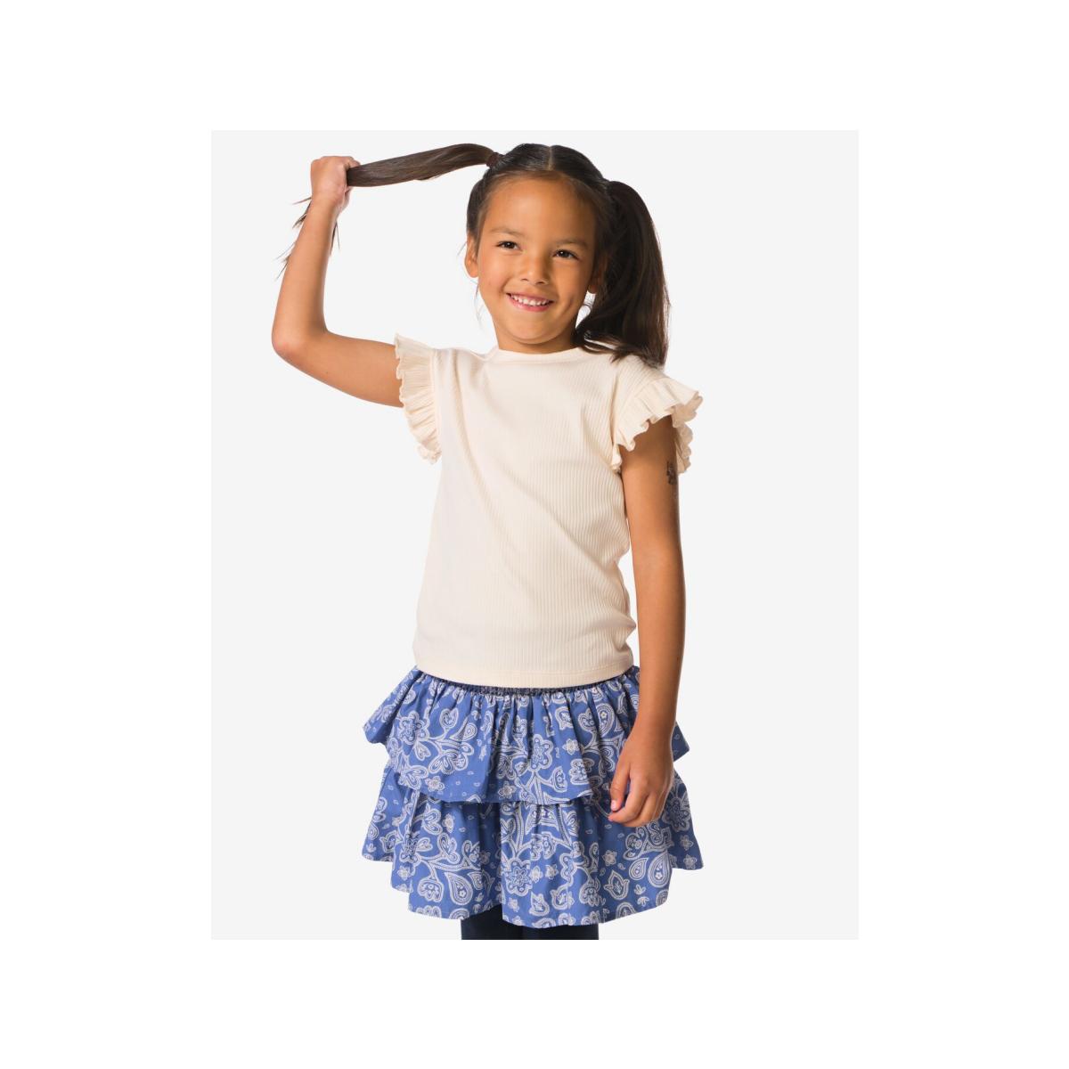 HEMA Kinder T-shirts rib bloemen - 2 stuks ecru (ecru)