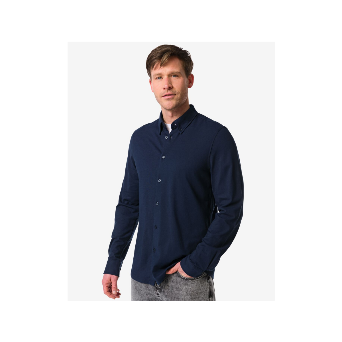 HEMA Herenoverhemd Billy piqué donkerblauw (donkerblauw)