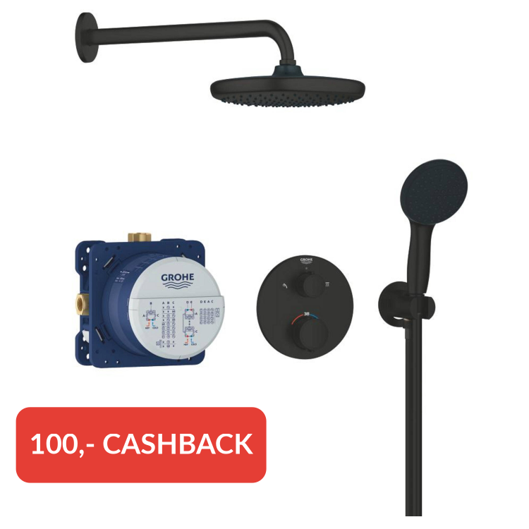 Grohe Precision inbouw regendoucheset Start 250 met 3 straalsoorten mat zwart rond