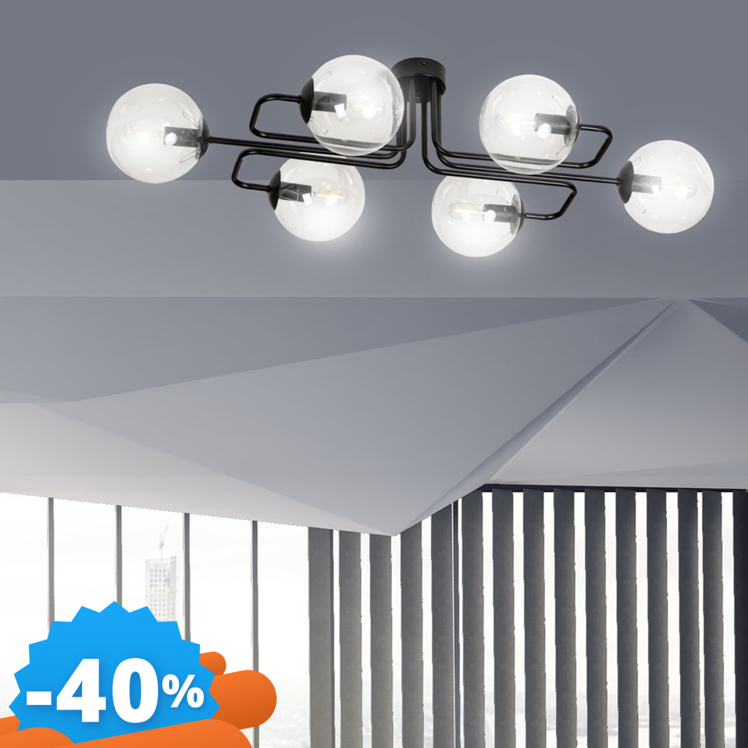 Emibig Lighting Lampadario Da Soffitto Brendi 6 In Acciaio E Vetro 6Xe14