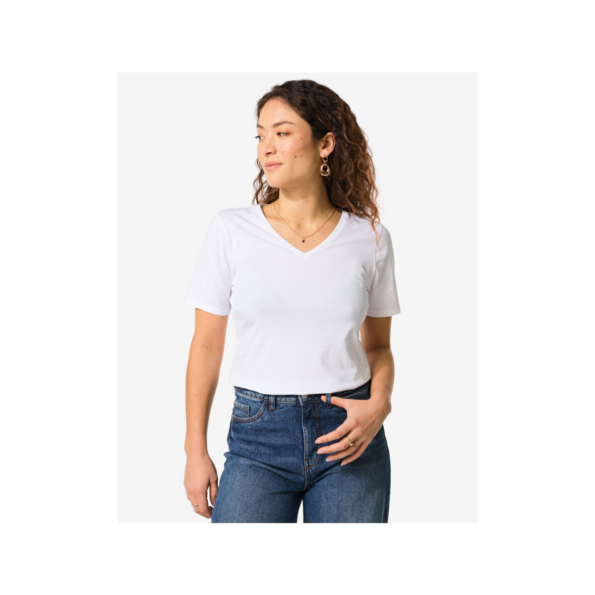 HEMA Dames T-shirt basic v-hals wit (wit)