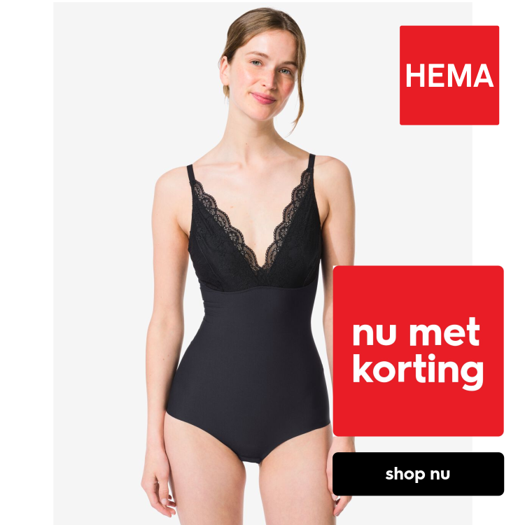 HEMA Medium corrigerende damesbody met kant zwart (zwart)