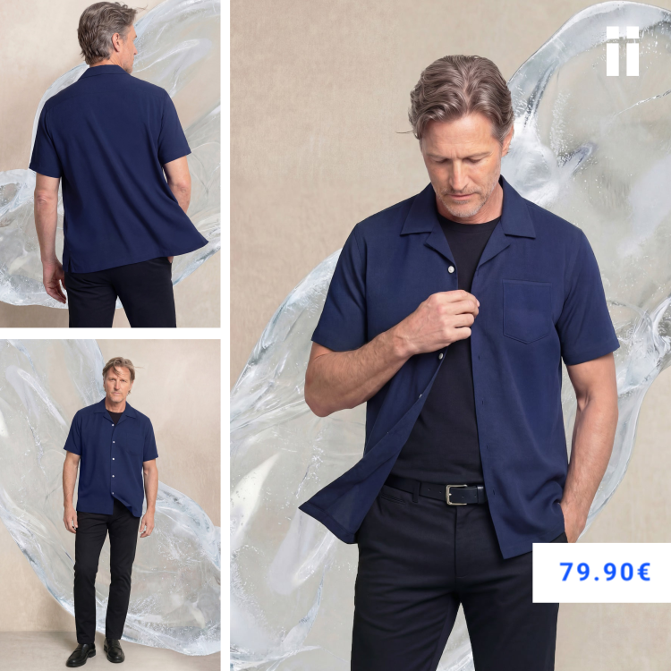 Camisa bowling ICE azul navy manga corta hombre