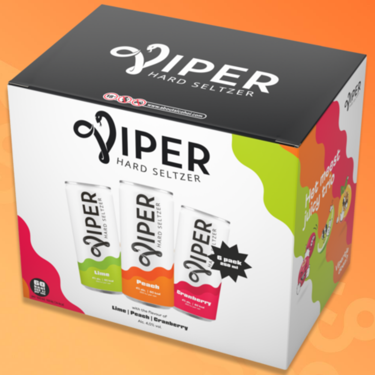 Viper Hard Seltzer Variety pack Lime, Cranberry & Peach 6 cans
