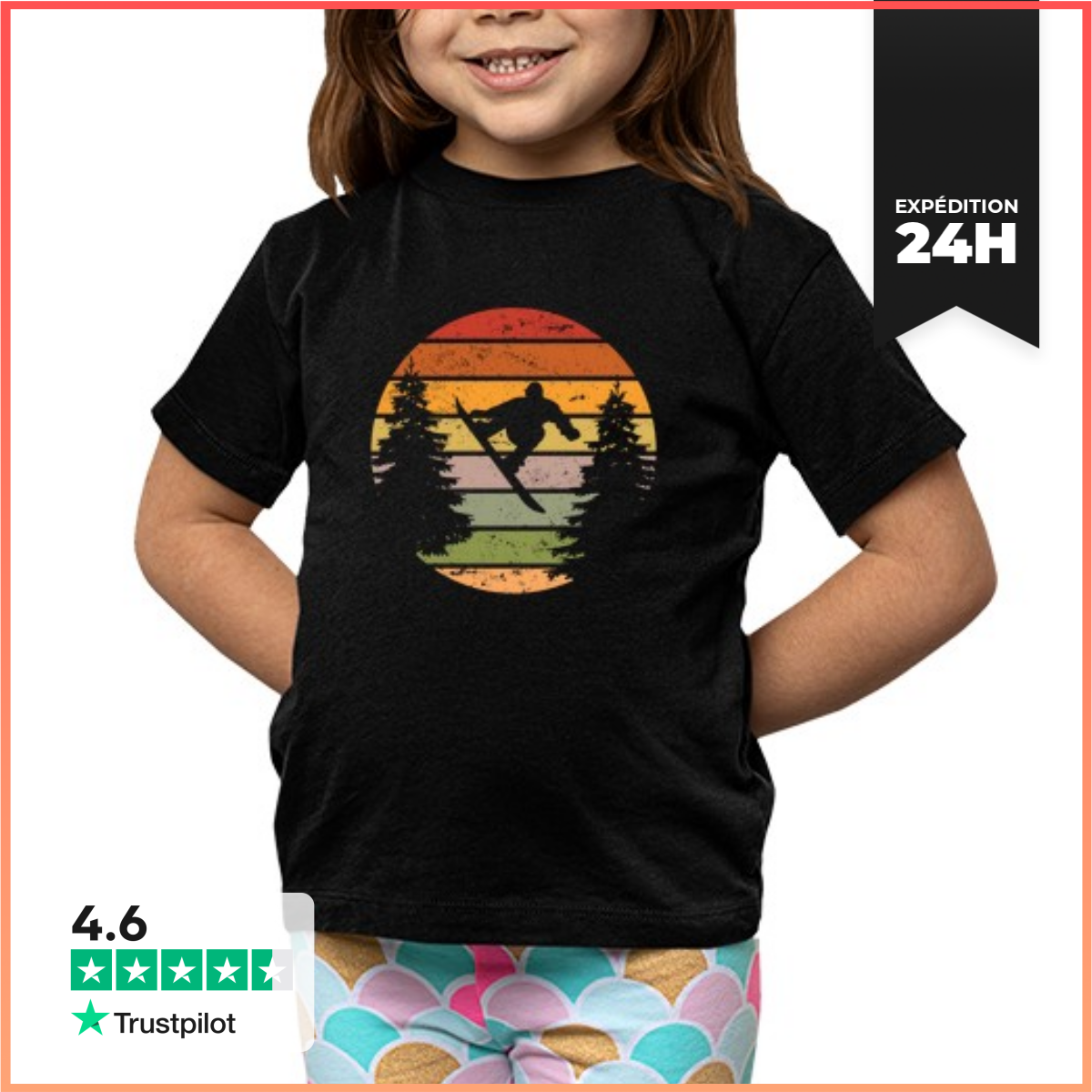 Tee Shirt Pour Enfant Manche Courte Planche à Neige MilléSime-image