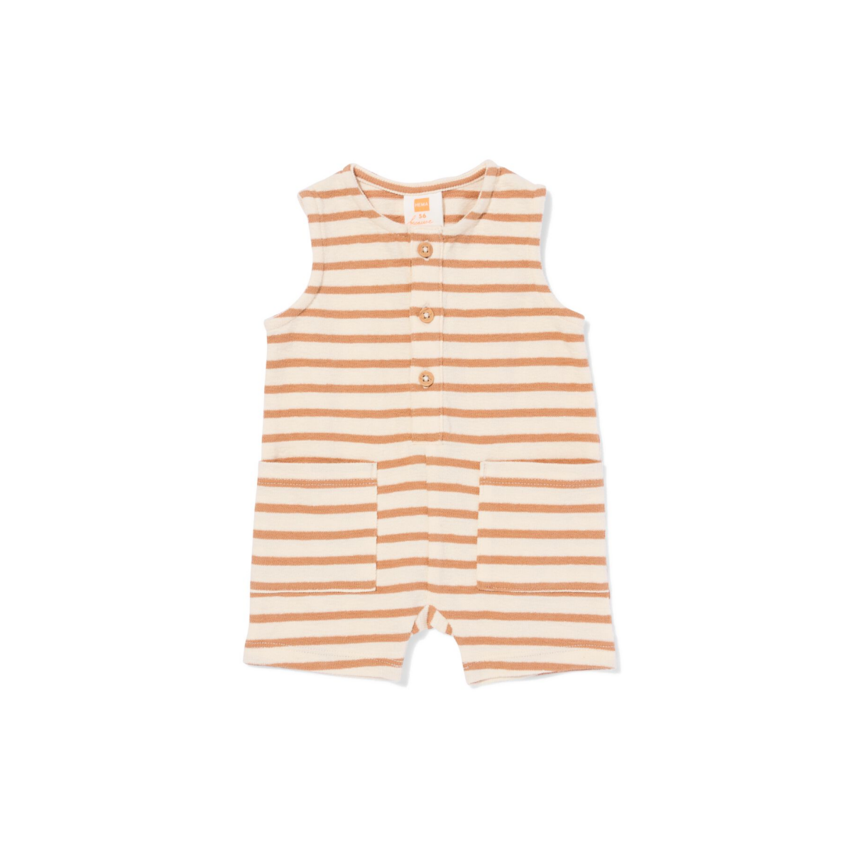 HEMA HEMA Newborn Meegroeijumpsuit Jersey Strepen Bruin (bruin)