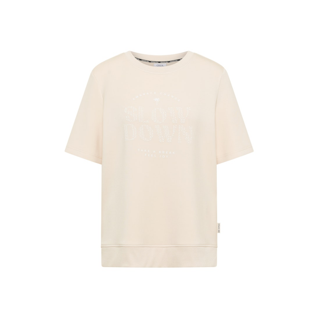 cecil Sweatshirt Rundhalsausschnitt Viskose-Polyester-Elasthan Beige