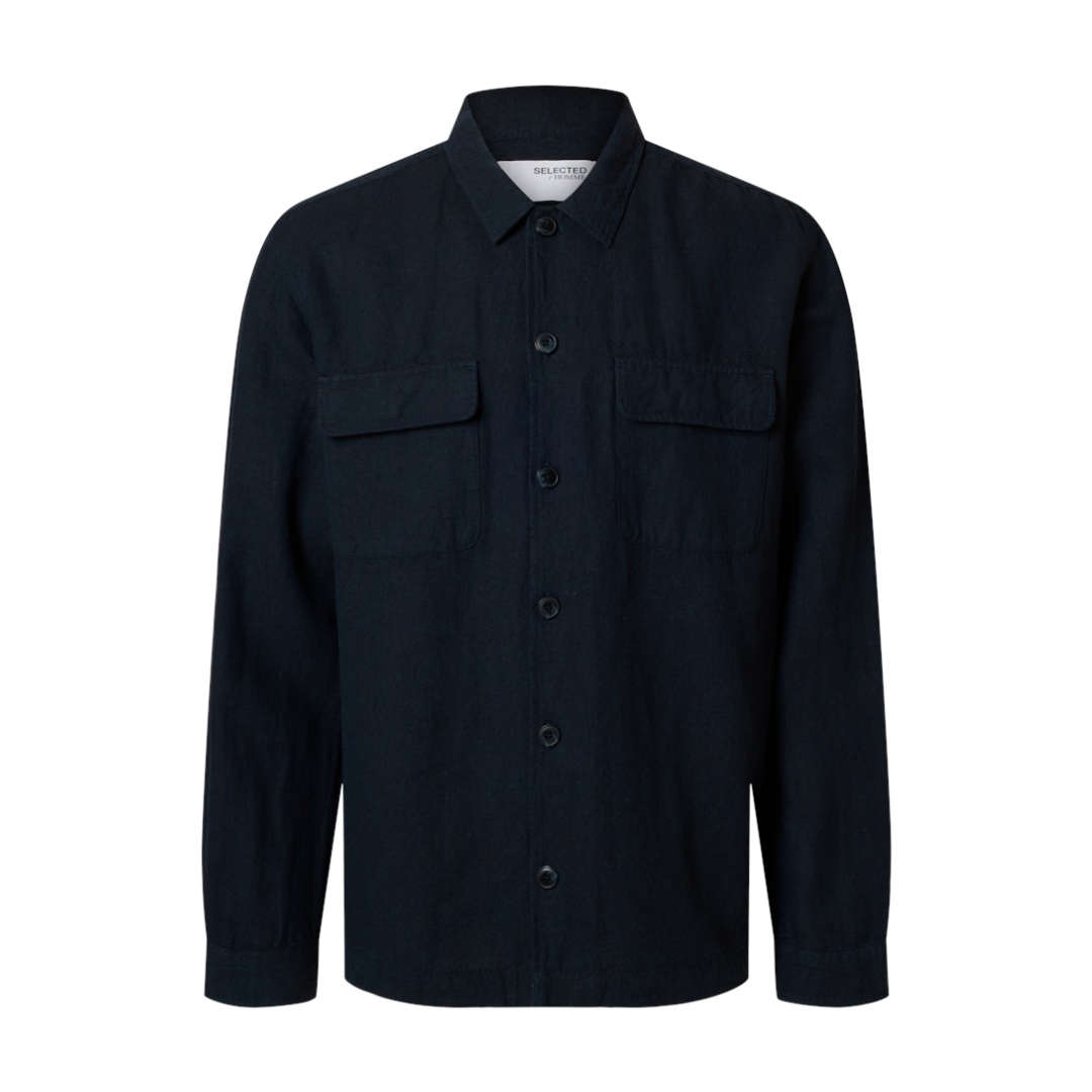 Selected Overshirt Leinen Baumwolle Sky Captain