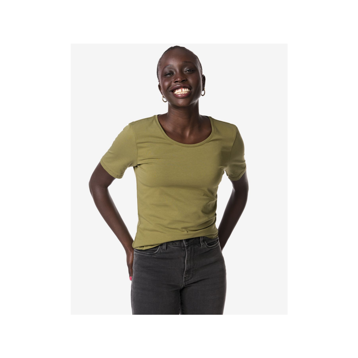HEMA Dames T-shirt basic o-neck olijf (olijf)
