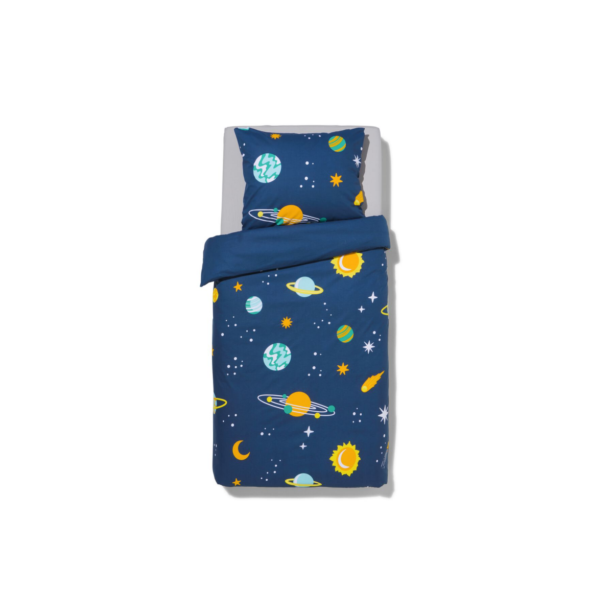 HEMA HEMA Kinderdekbedovertrek 140x200cm Zacht Katoen Planeten (donkerblauw)