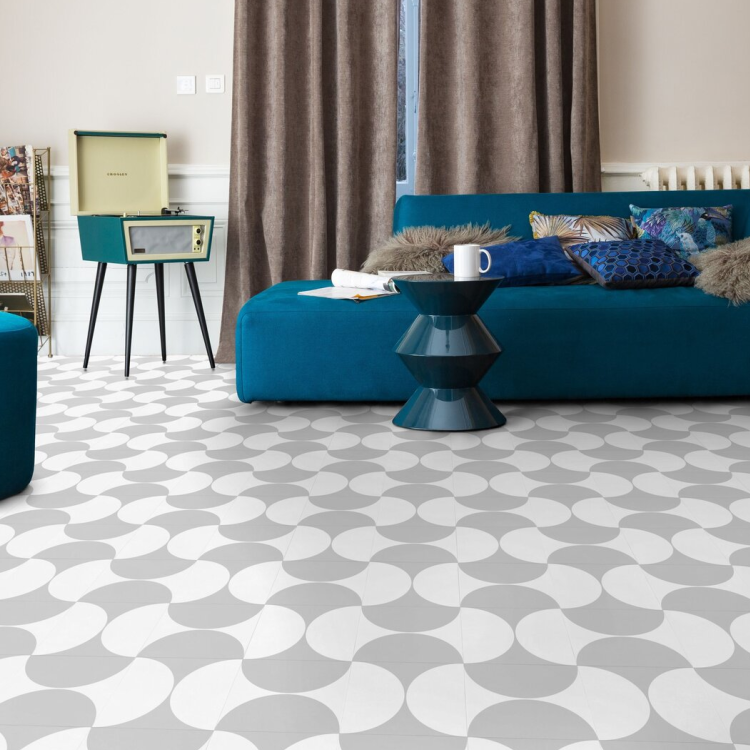Rouleau 4m de sol PVC effet carreaux ciment à coller luna grey Gerflor - 3000 cm x 400 cm x 0.26 cm — vue 3