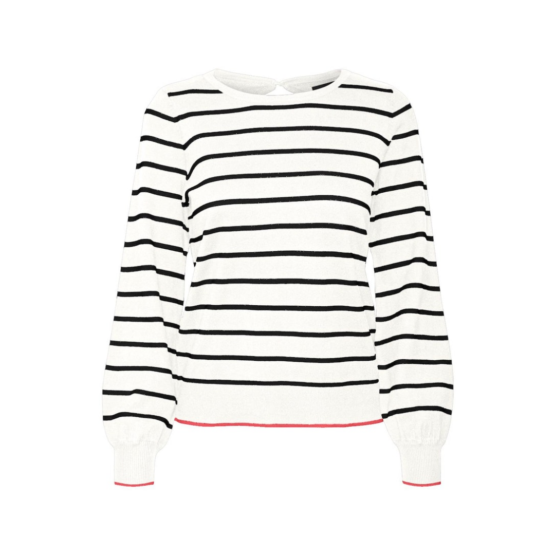 Vero Moda Pullover O-Nck Button Baumwolle-Nylon Snow White1