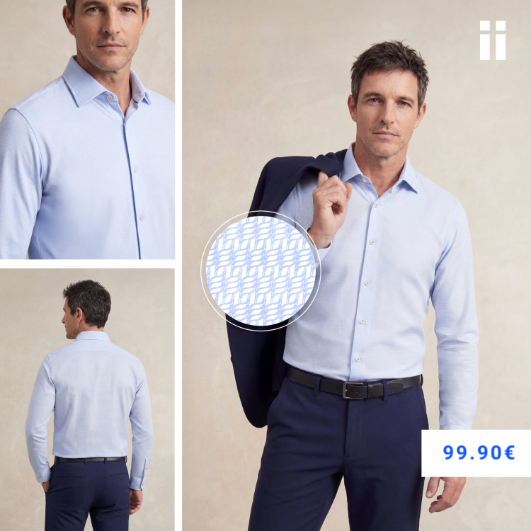 Camisa de vestir hombre estampado mosaico celeste regular