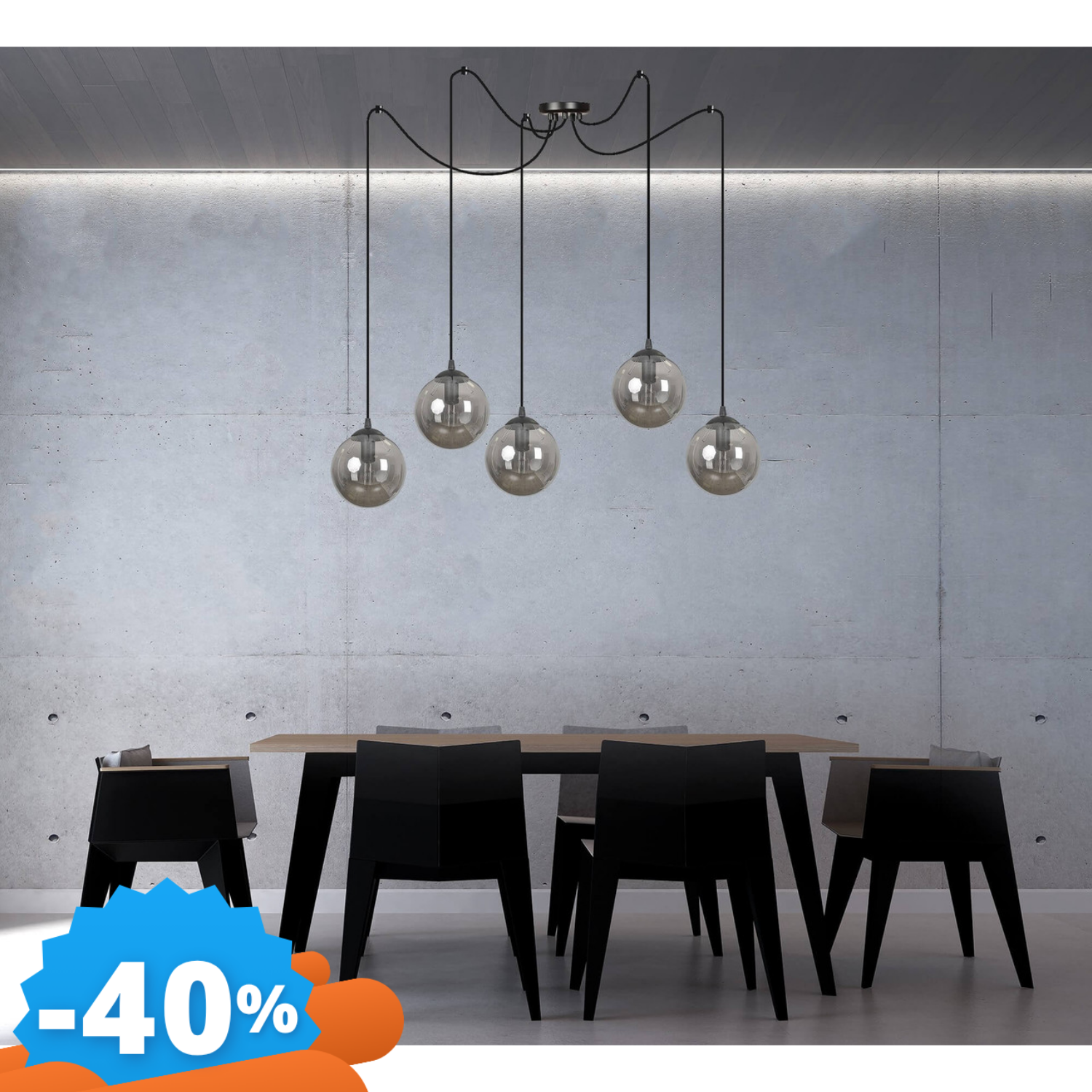 Emibig Lighting Lampadario A Sospensione Gigi 5 Black Grafit