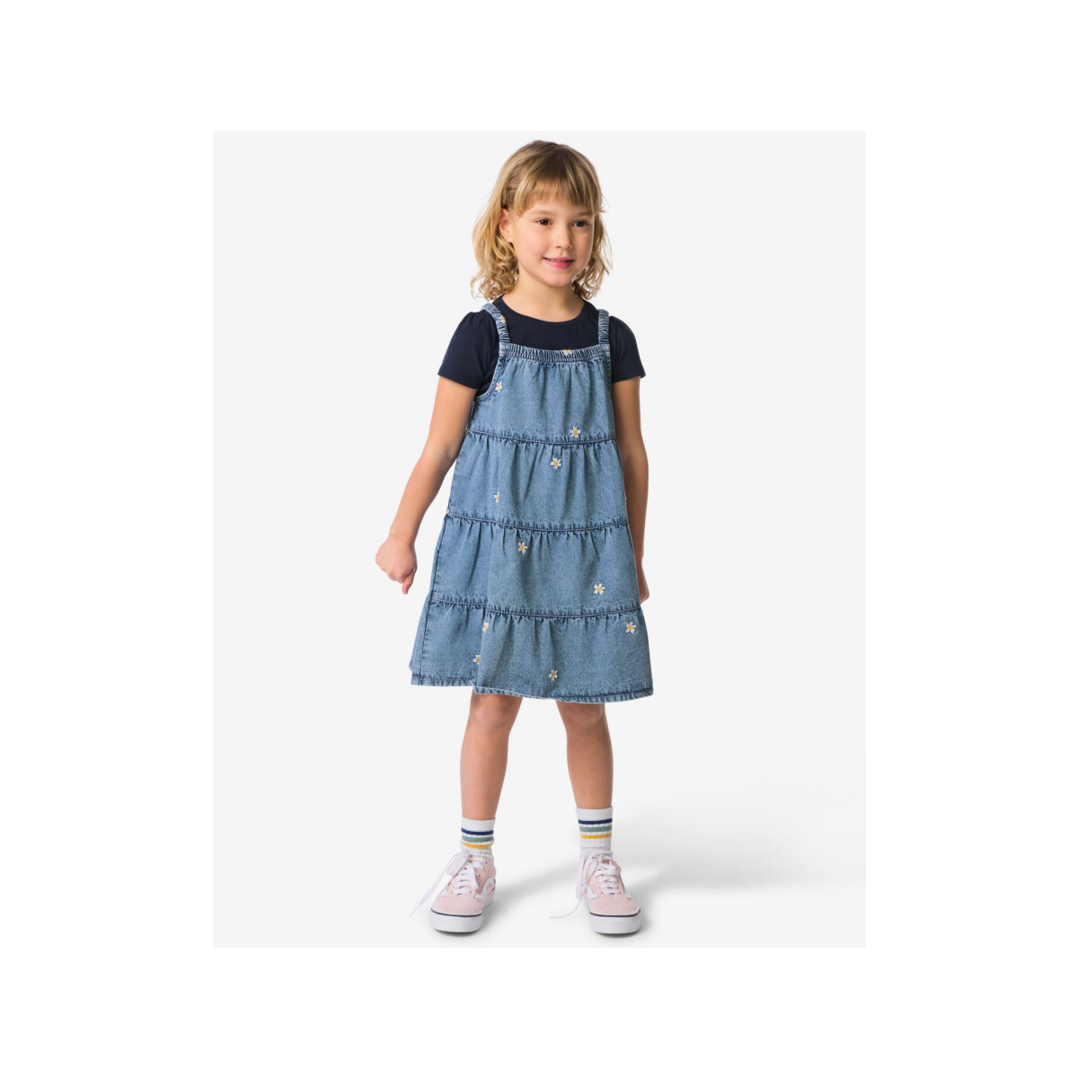 HEMA HEMA Kinderjurk A-lijn Bloemen Blauw (blauw)