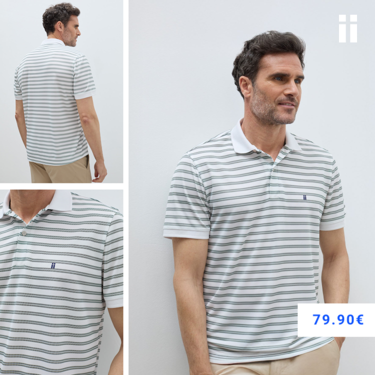 Polo rib rayas verdes manga corta hombre