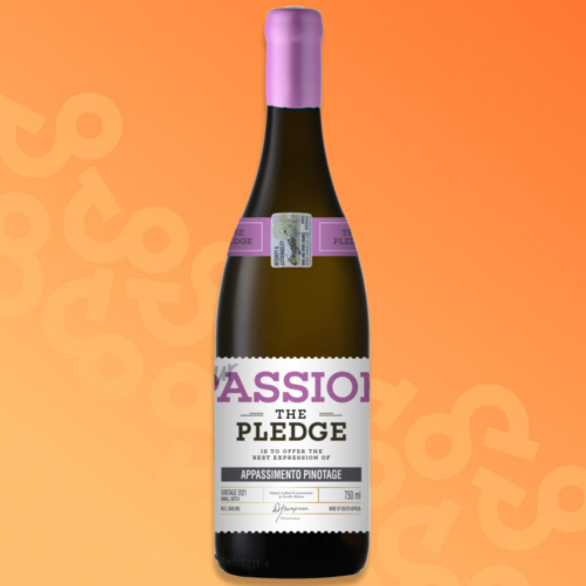 Bottiglia The Pledge Il nostro Passion Appassimento Pinotage vino rosso 75 cl