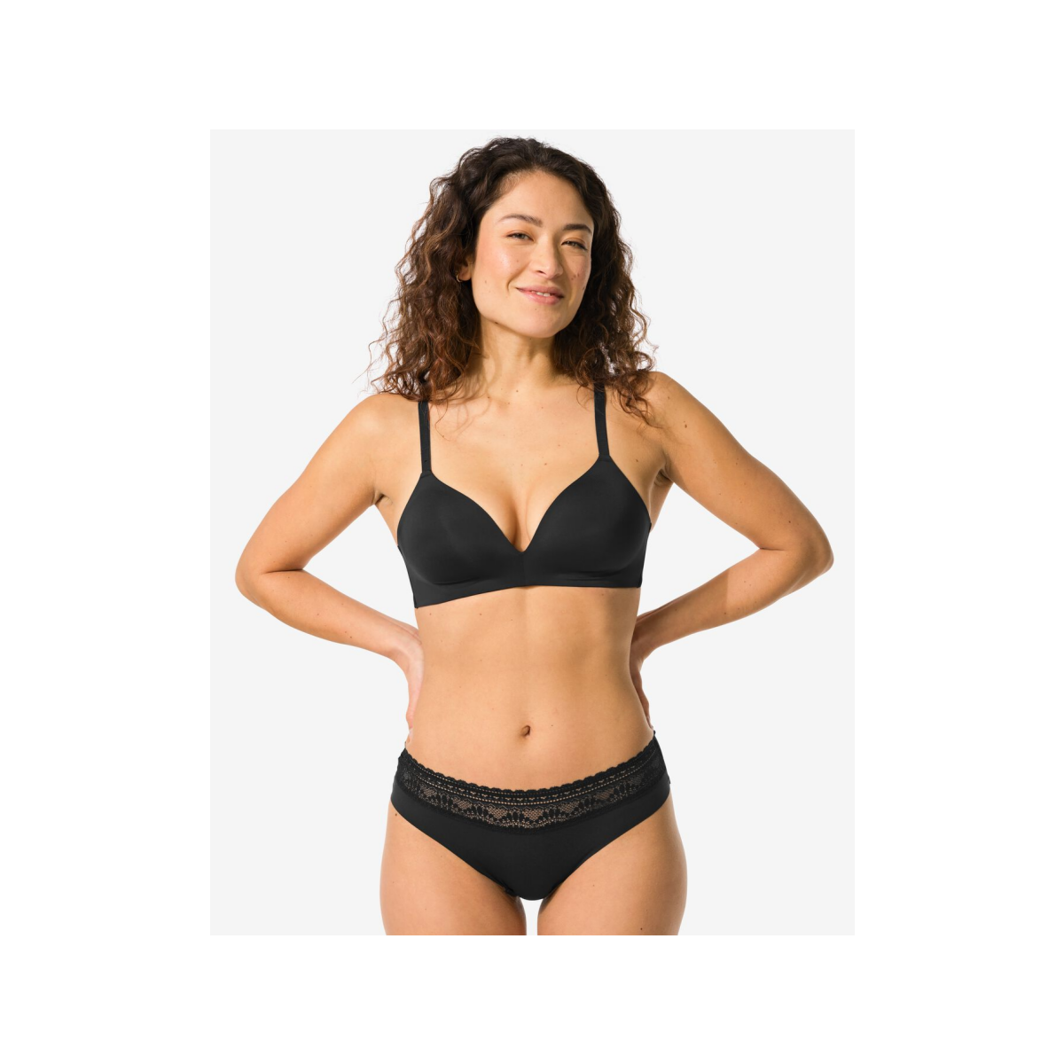 HEMA Dames brazilian micro met kanten tailleband zwart (zwart)