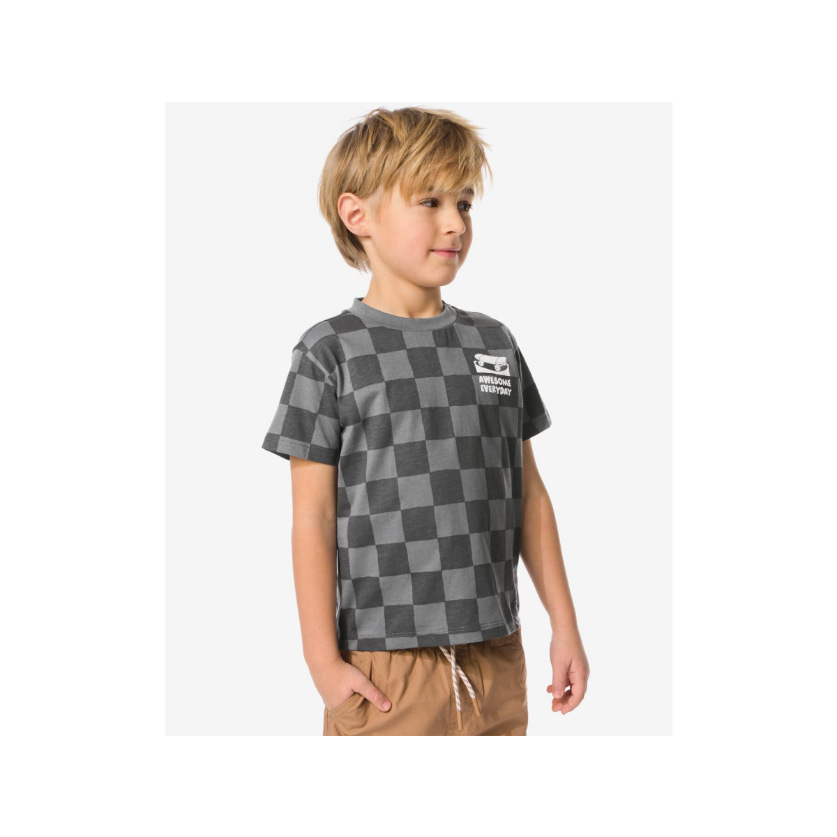 HEMA Kinder T-shirt blokken donkergrijs (donkergrijs)