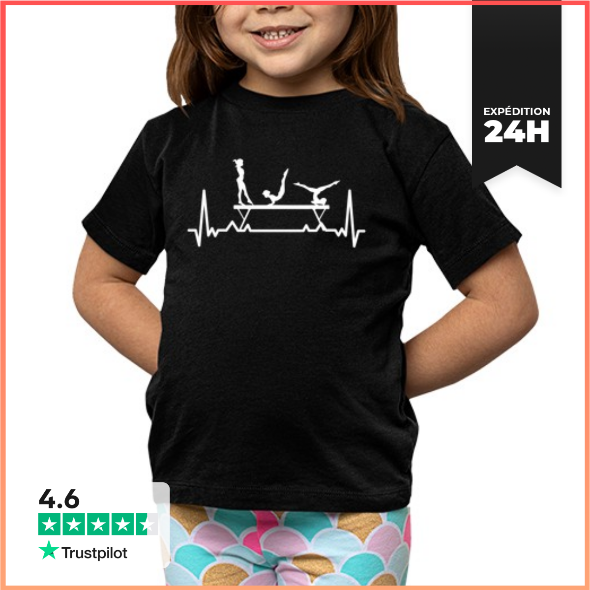 Tee Shirt Pour Enfant Manche Courte Battement De Coeur De Gymnastique-image