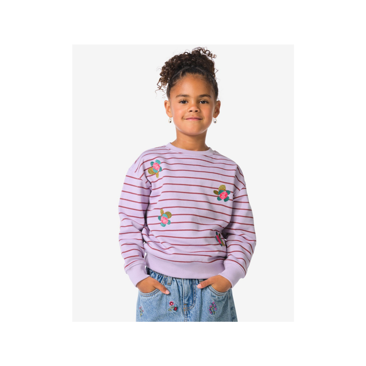 HEMA HEMA Kinder Sweater Bloemen Paars (paars)