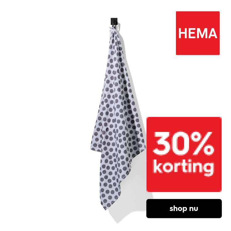 HEMA Theedoek 65x65 katoen grijs stip (zwart/wit)