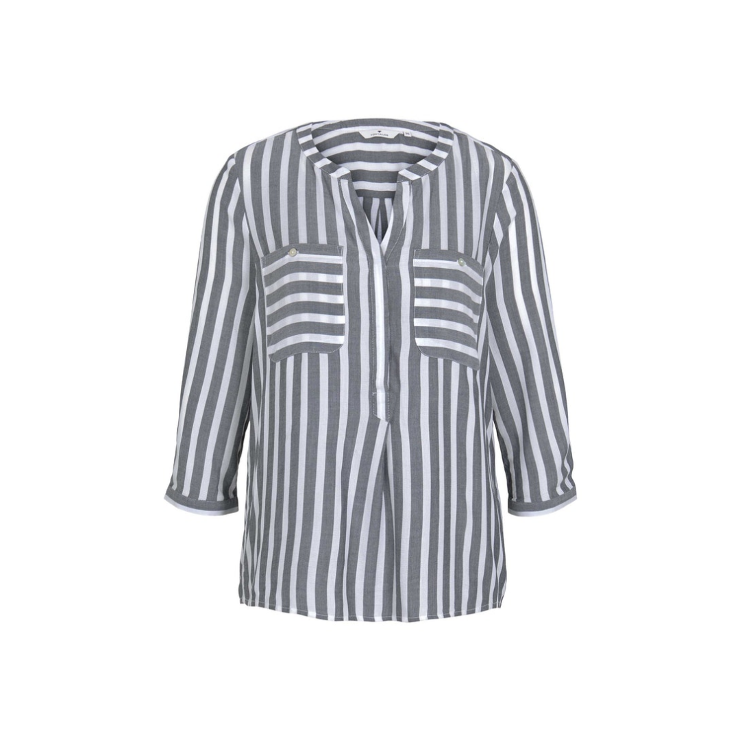 Tom Tailor - Damen Langarmbluse - Weiß/Blau - Größe: 40 - bei Tara-M