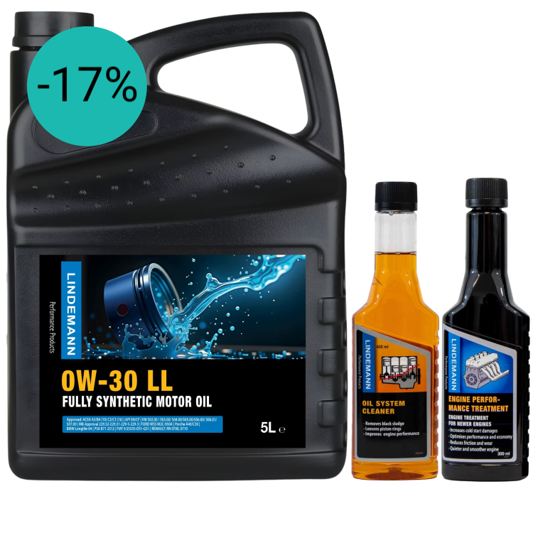 Lindemann Motorolie 0W-30 LL – Complete Onderhouds- & Reinigingsset | C3 | voor oa VW, BMW, Opel | Longlife | Volsynthetisch | Benzine & Diesel