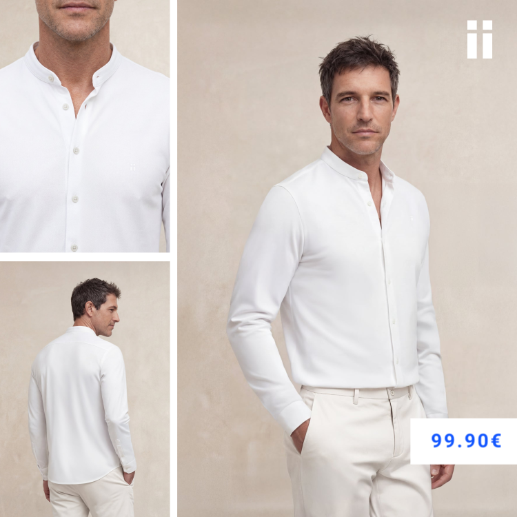 Camisa casual cuello mao hombre blanco regular