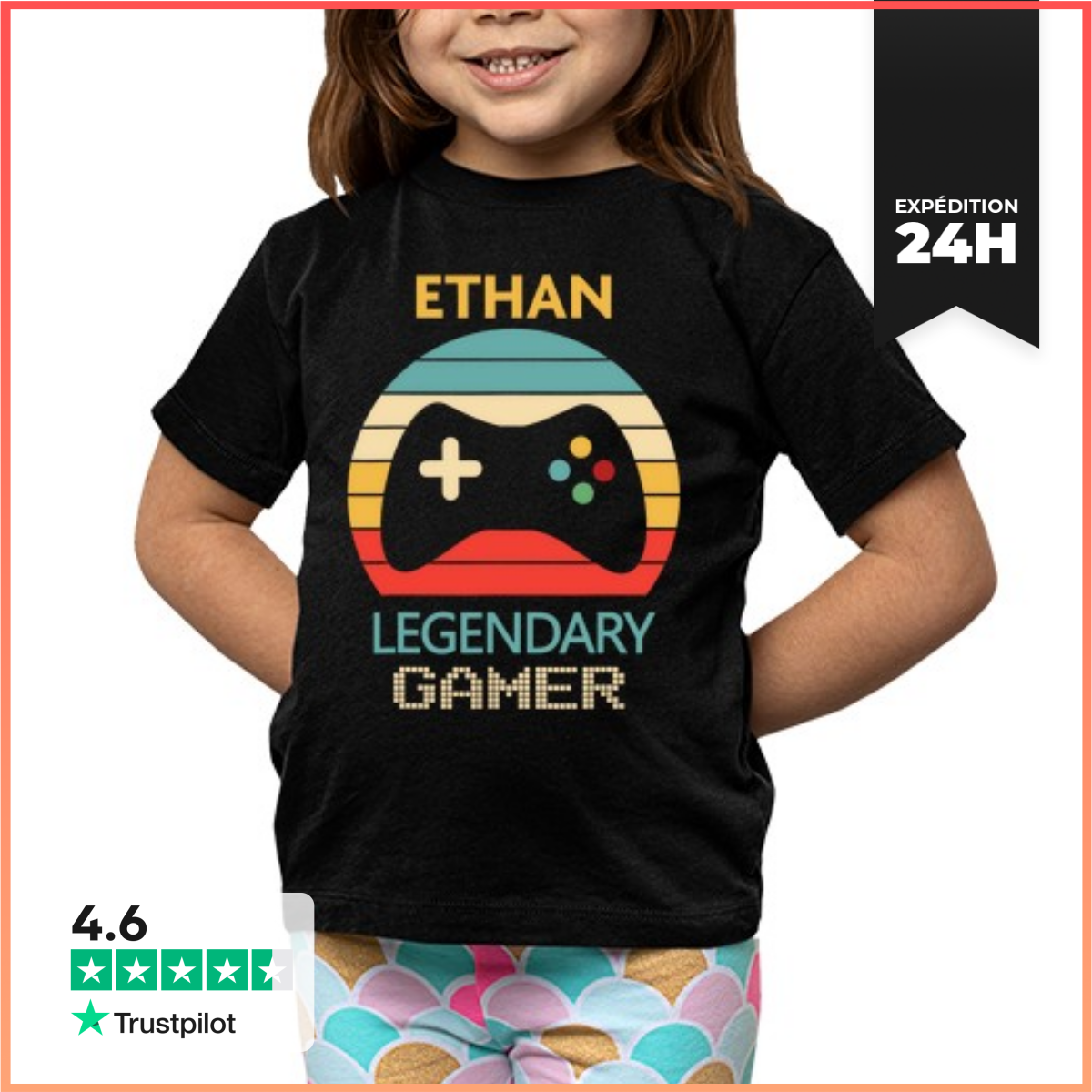 Tee Shirt Pour Enfant Manche Courte Cadeau Personnalisé Nom Ethan-image