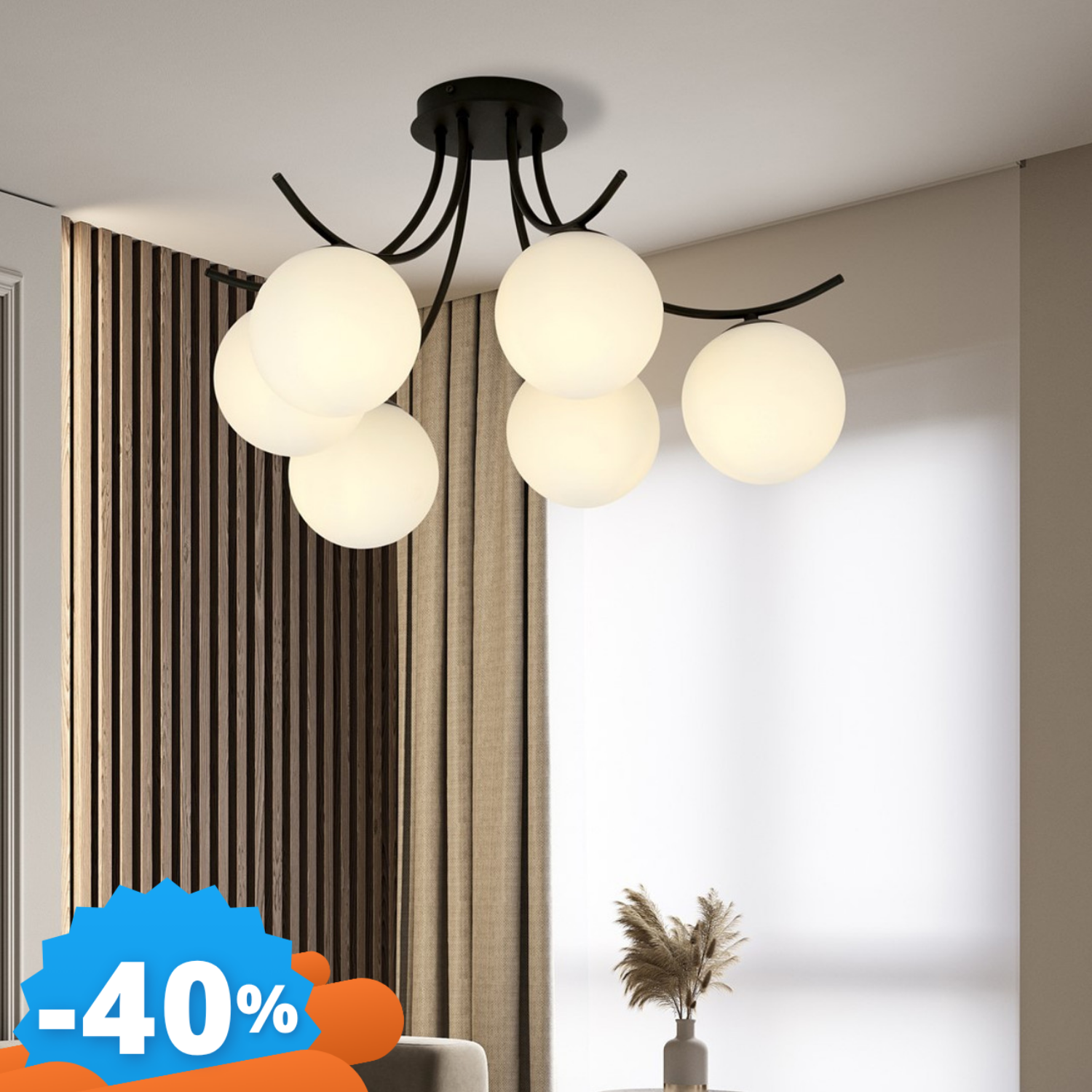 Emibig Lighting Nero Lampadario Da Soffitto In Acciaio E Vetro Boston 6 6Xe14