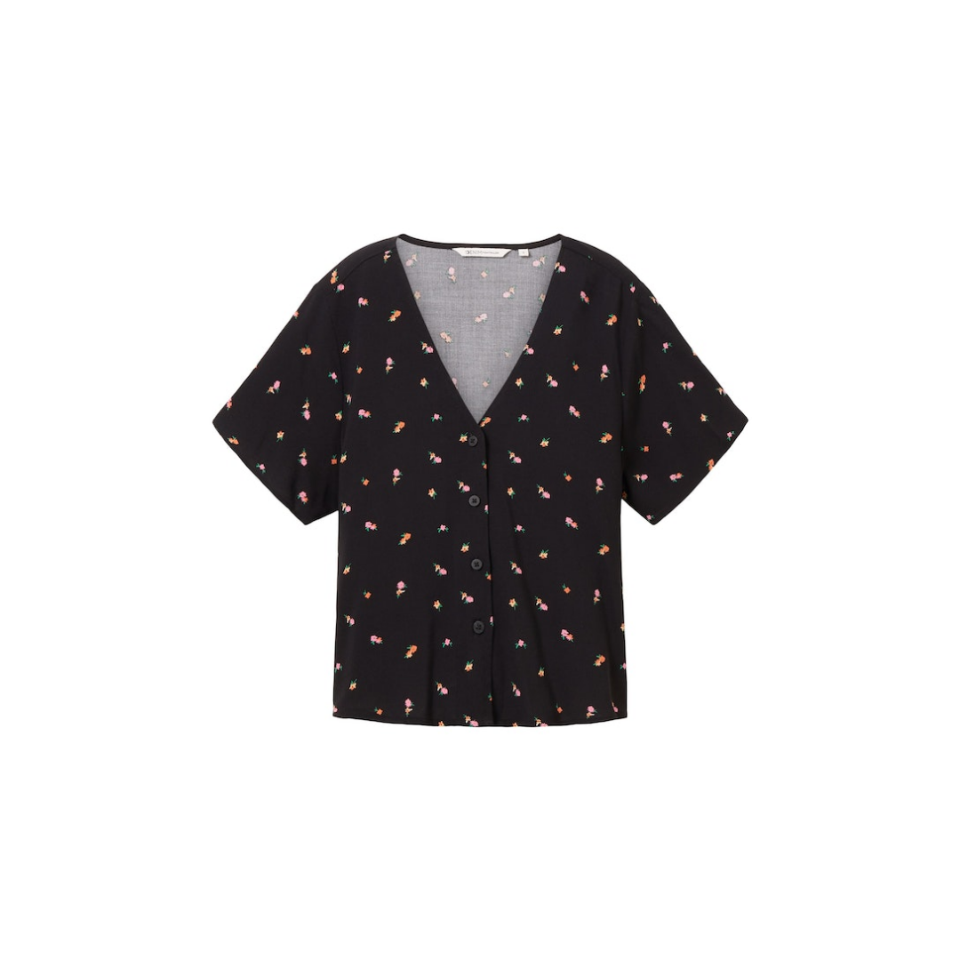Tom Tailor Denim - Damen Kurzarmbluse - small black flower print - Größe: XS - bei Tara-M