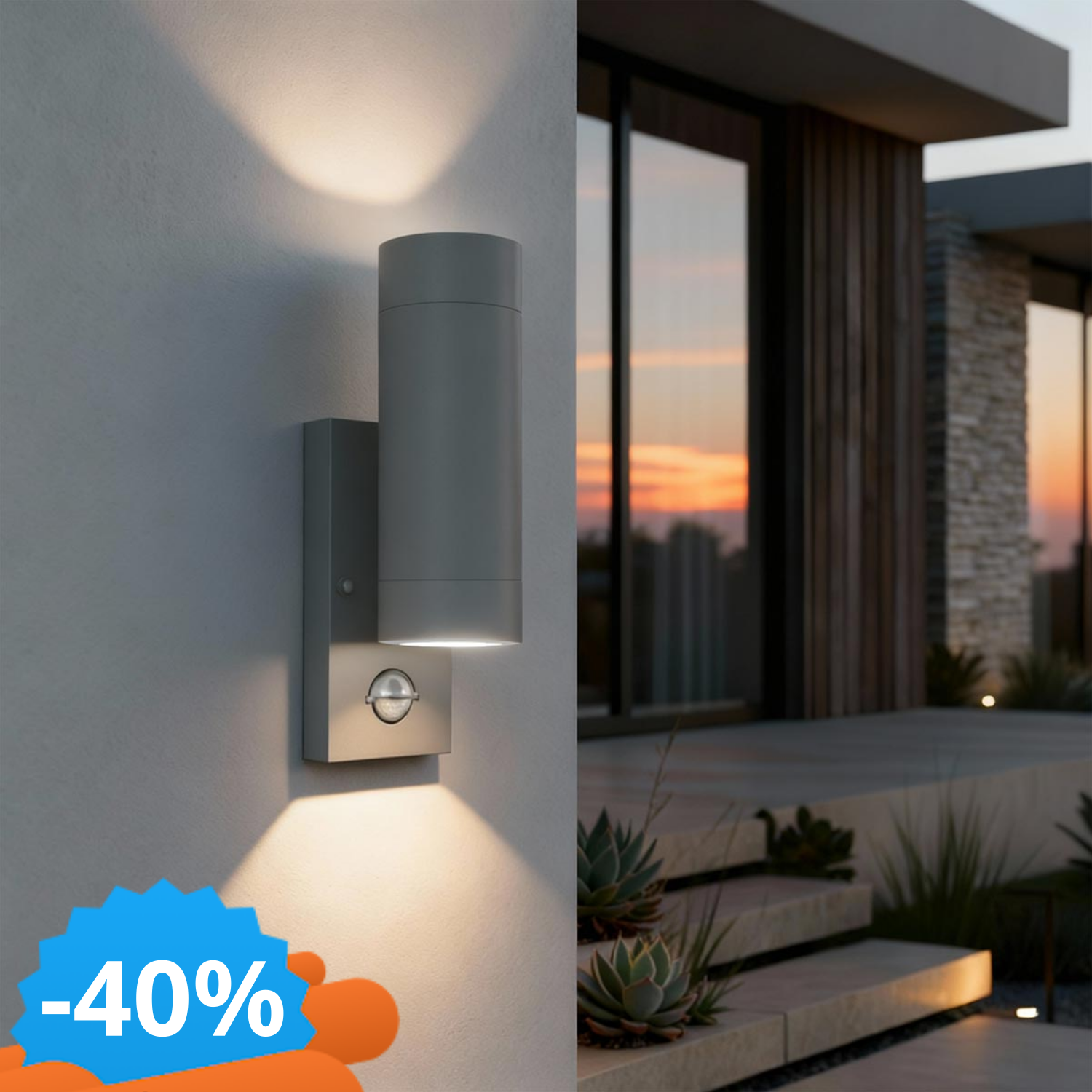 Applique Bidirezionale IP65 2Xgu10 Con Sensore Movimento - Grigia-image