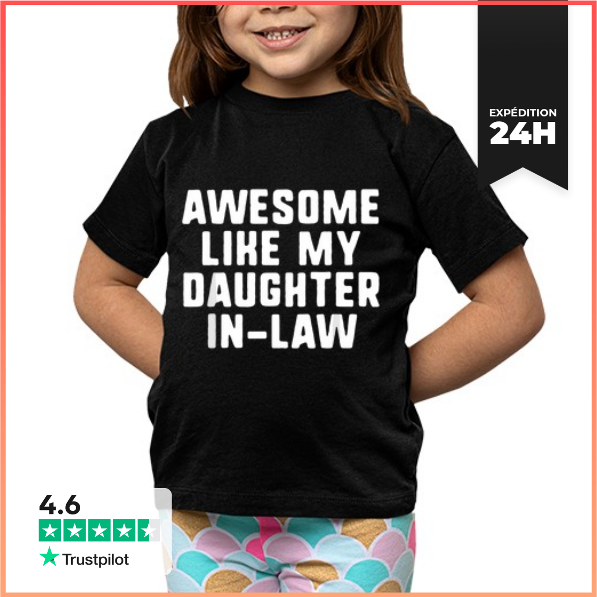 Tee Shirt Pour Enfant Manche Courte GéNial Comme Le PèRe De Ma Belle-Fille-image