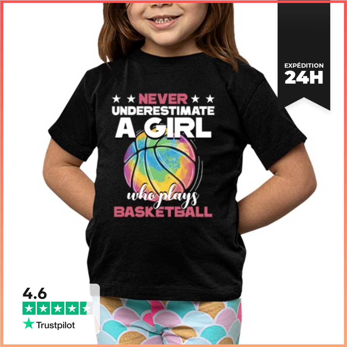 Tee Shirt Pour Enfant Manche Courte Ne Jamais Sous-Estimer Une Fille Qui Jo-image