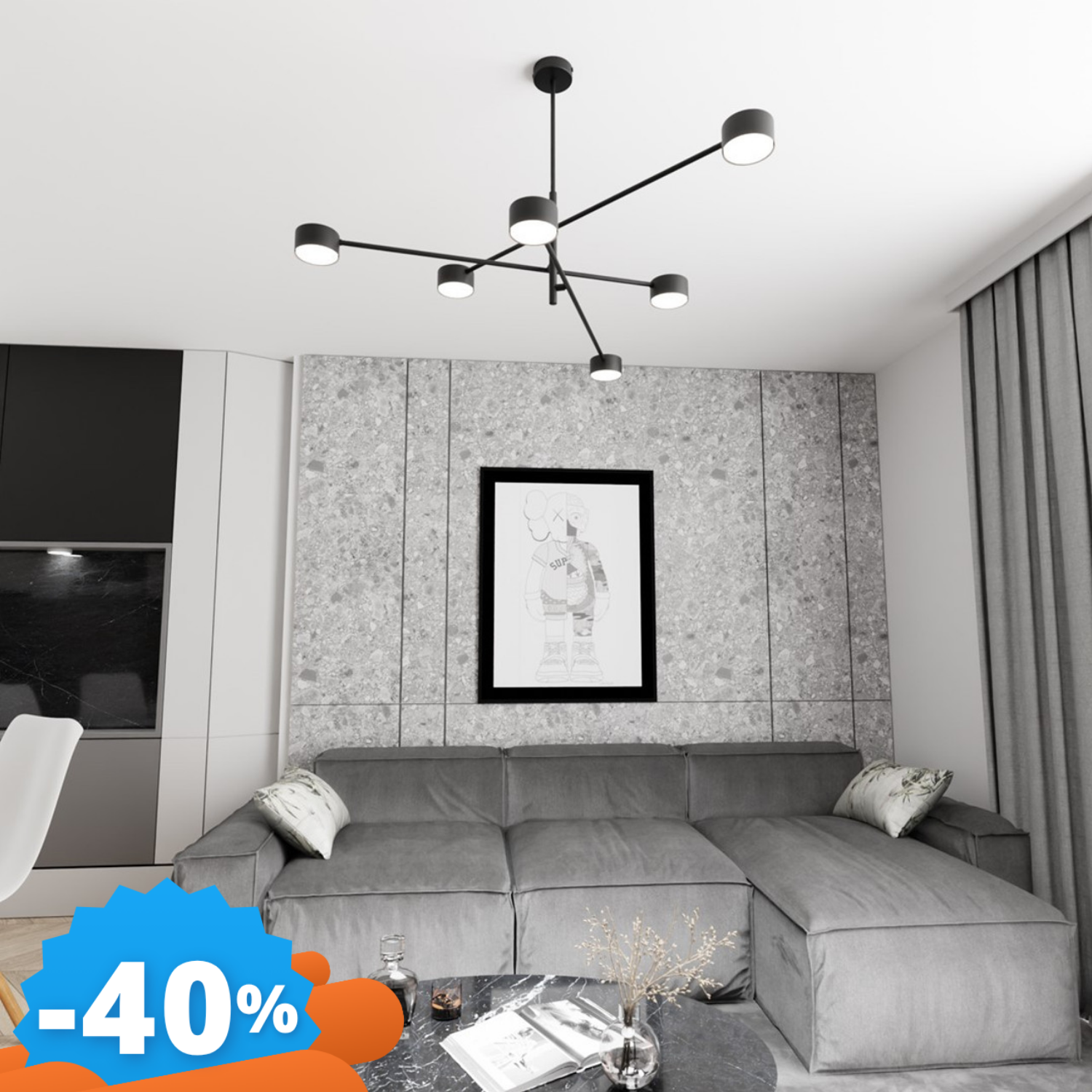 Emibig Lighting Nero Lampadario Da Soffitto In Acciaio Natsu 6 6Xgx53