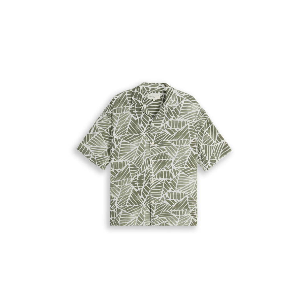 Tom Tailor Denim Kurzarmhemd Loose Fit Resort Muster Baumwolle-Viskose Green Abstract Leaf Print