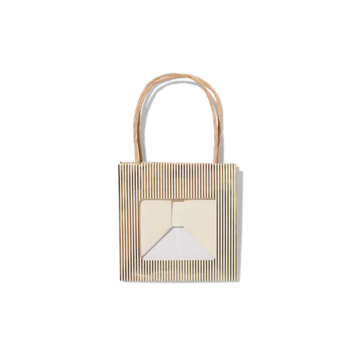 HEMA Cadeautasje met venster 10x11x11cm wit strepen goud