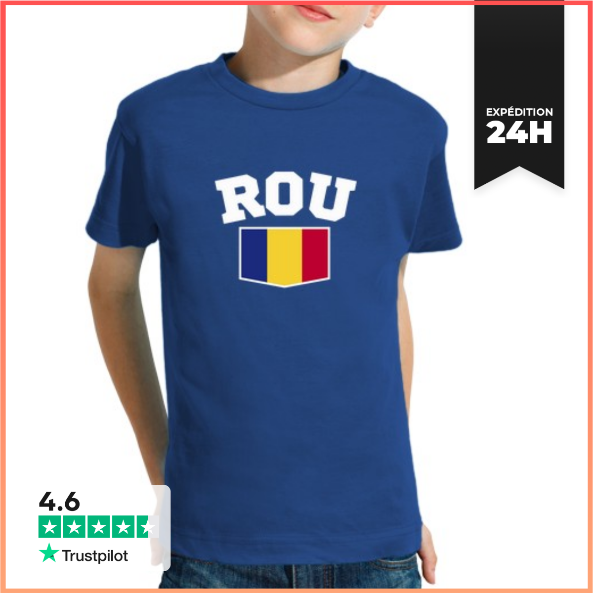 Tee Shirt Pour Enfant Manche Courte T-Shirt Roumanie Rou Personnalisable Enfant-image