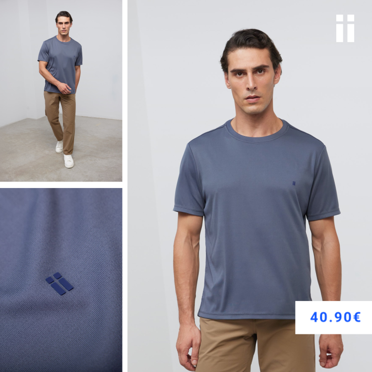Camiseta hombre cuello redondo azul medio Soft