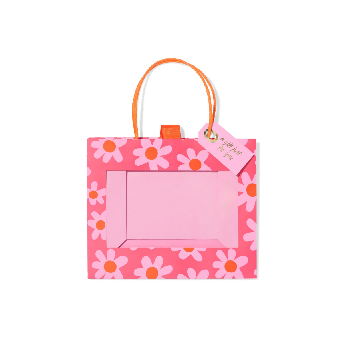 HEMA Cadeautas 24x20x11cm bloemenprint met venster roze/oranje